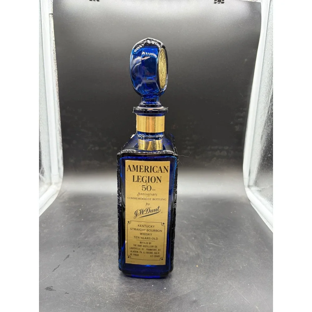 Vintage American Legion 50th Anniversary Cobalt Blue Glass Decanter J.W. Dant